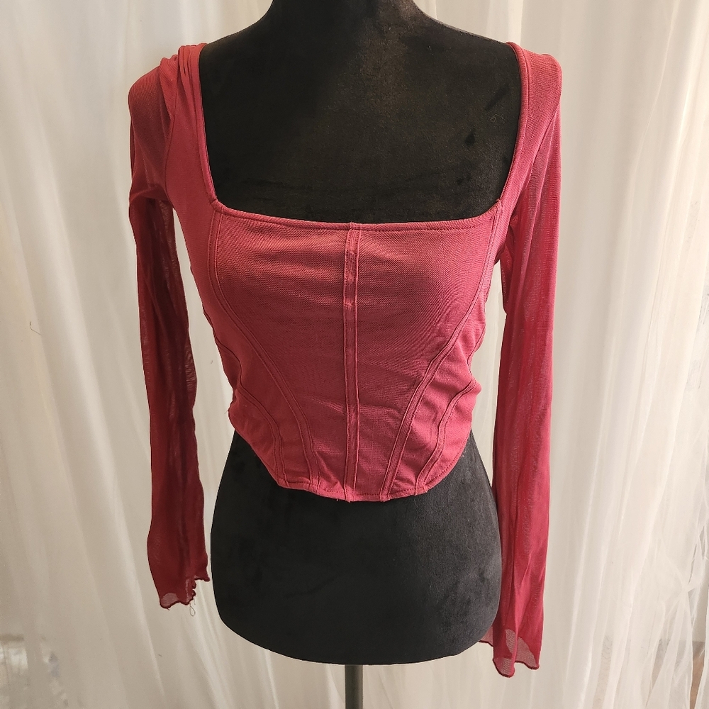 Urban Outfitters Red Mesh Corset Top L